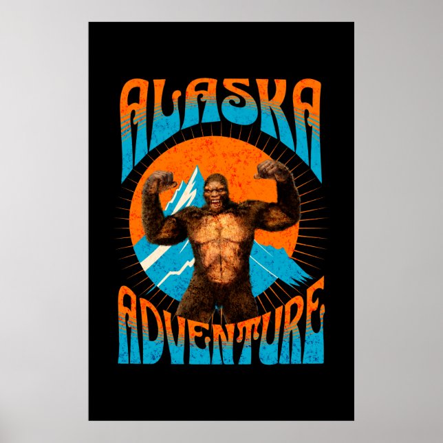 Affiche Aventure rétro Sasquatch de montagne en Alaska (Devant)
