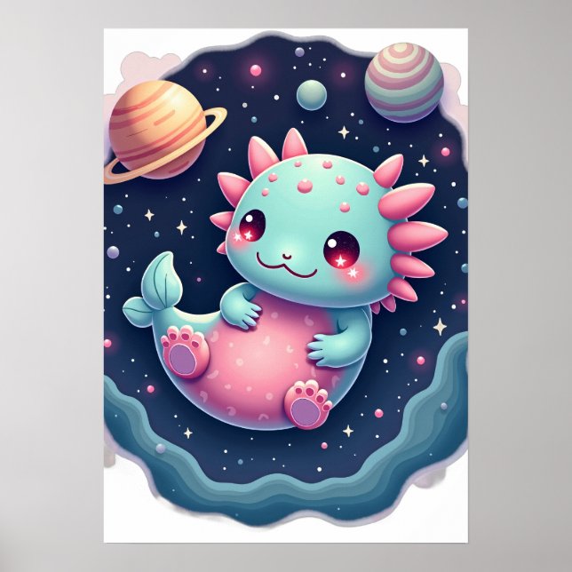 Affiche Aventure spatiale de l'axolotl galactique Autocoll (Devant)
