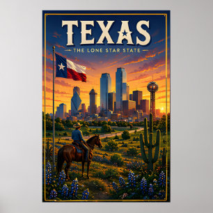 Affiche Aventure Texas Lone Star Skyline Désert Coucher de