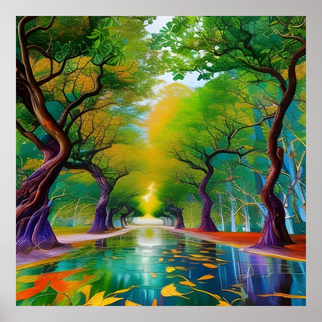 Affiche Avenue des arbres feuilles d'automne (Devant)