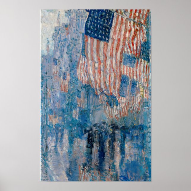 Affiche Avenue sous la pluie, peinture de drapeaux américa (Devant)