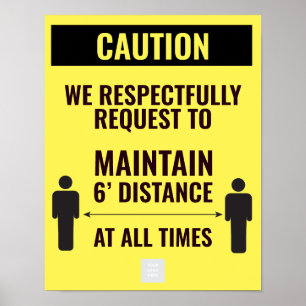 Affiche Avertissement jaune garder la distance pour les en