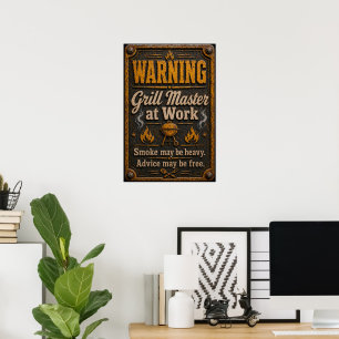 Affiche Avertissement, Maître du Grill au travail