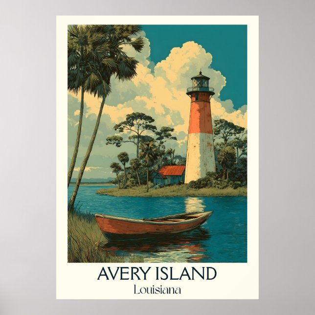 Affiche Avery Island Louisiana Vintage Lighthouse Marsh (Devant)