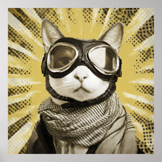 Affiche Aviator Cat Goggles Sunburst Portrait