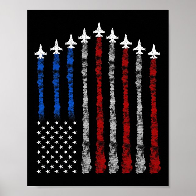 Affiche Avion à réaction de combat Drapeau américain 4 jui (Devant)