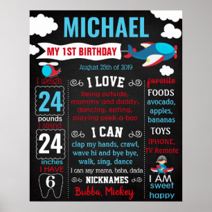 Affiche Avion Avion Pilote Premier panneau d'anniversaire