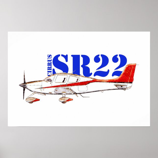Affiche Avion Cirrus SR22 stylisé avec une typographie aud (Devant)