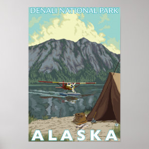 Affiche Avion de Bush et pêche - parc national de Denali,