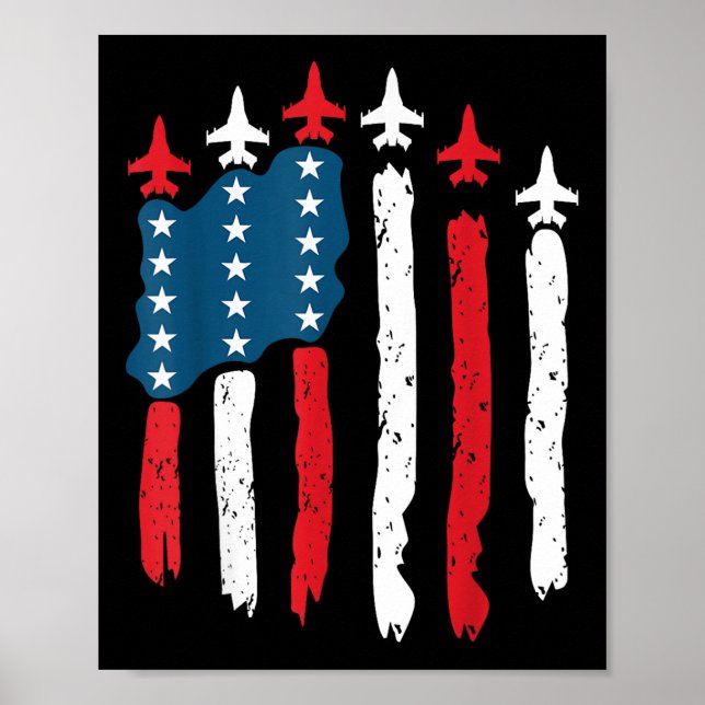 Affiche Avion de chasse Avion Drapeau États-Unis 4 juillet (Devant)