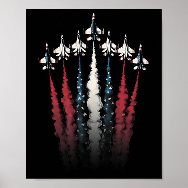 Affiche Avion de chasse Drapeau américain 4 juillet Pat (Devant)