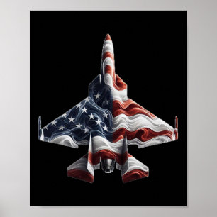 Affiche Avion de chasse rétro Avion American Flag Heart 4t