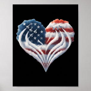Affiche Avion de chasse rétro Avion American Flag Heart 4t