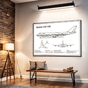 Affiche Avion de ligne 747 - Plan de dessin de plan d'avio