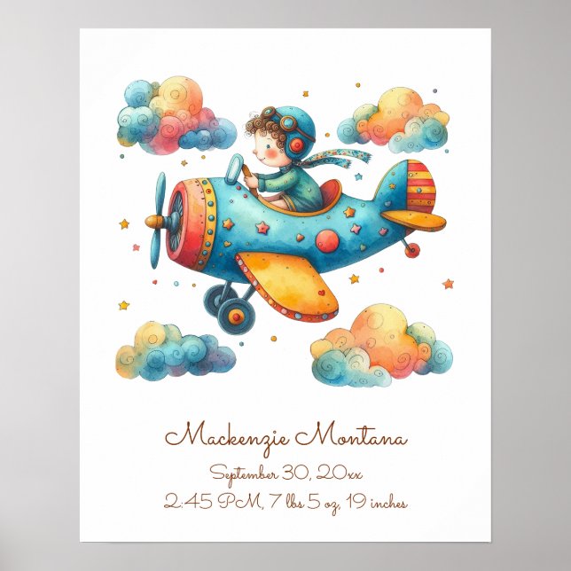 Affiche Avion de vol personnalisé pour enfant (Devant)