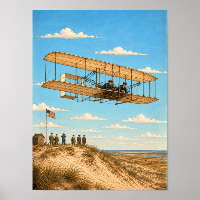 Affiche Avion des frères Wright au-dessus de Kitty Hawk (Devant)