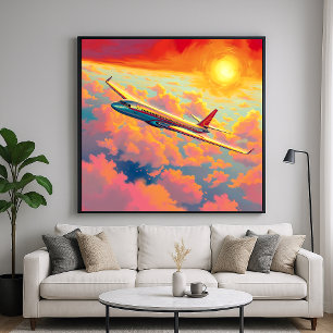 Affiche Avion en flammes - Art Peint Vibrant