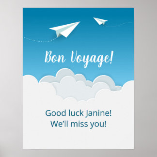 Affiche Avion en papier dans le ciel de la fête du départ