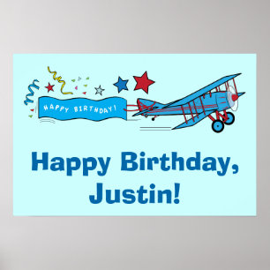 Affiche Avion Joyeux Anniversaire Nom Personnalisable