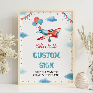 Affiche Avion Oh Mon Temps Vols Panneau Table Anniversaire
