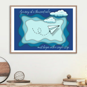 Affiche Avion papier   Le voyage commence par une seule ét