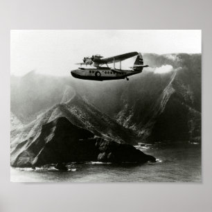 Affiche Avion passager de bateau volant au-dessus d'Hawaii
