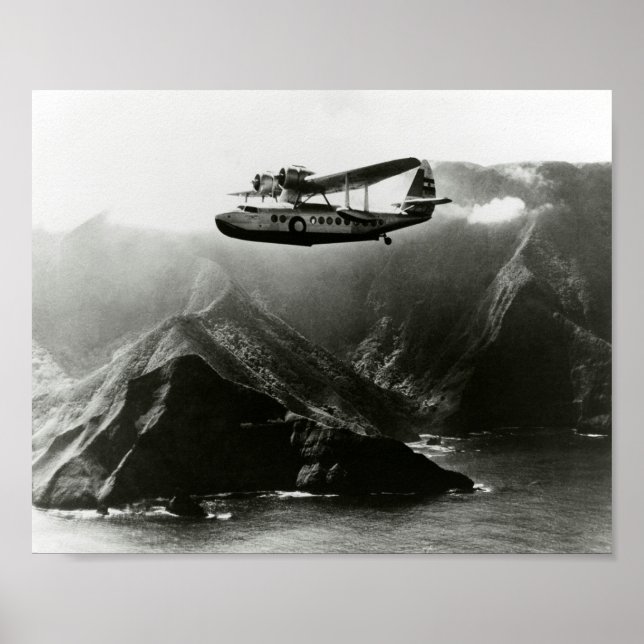 Affiche Avion passager de bateau volant au-dessus d'Hawaii (Devant)