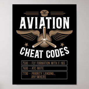 Affiche Avion Pilote Aéronefs Aviation Cheat Codes 7500