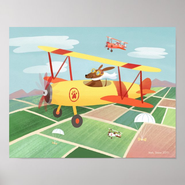Affiche Avion Pilote Chiens Art Imprimer (Devant)