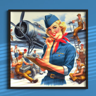 Affiche Avion pin-up vintage