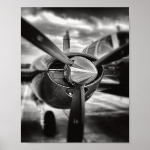 Affiche Avion propulseur noir et blanc