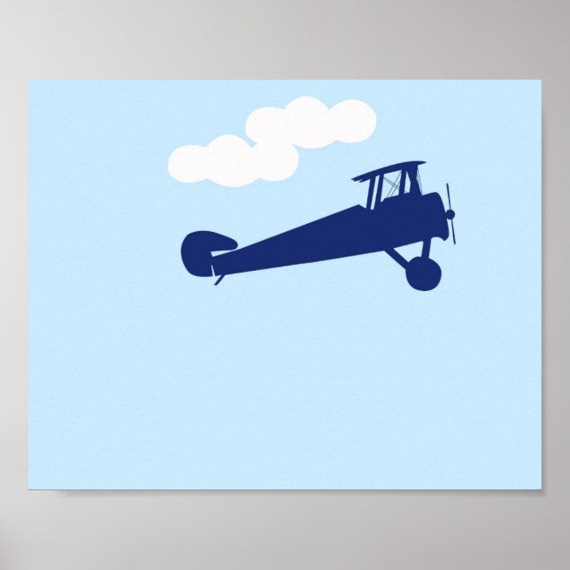 Affiche Avion sur arrière - plan bleu pastel clair. (Devant)