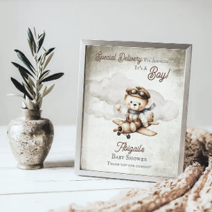 Affiche Avion Teddy Bear Baby shower de livraison spécial