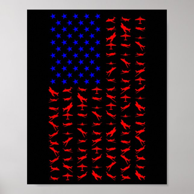 Affiche Avion US Drapeau Fête de l'Indépendance Américaine (Devant)