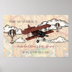 Affiche Avion vintage   Accueil du Baby shower de voyage