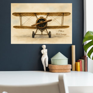 Affiche Avion Vintage Ancien Biplan Aviation Aviateur