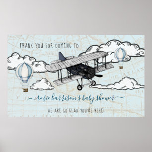 Affiche Avion Vintage   Bienvenue à la Baby Shower de Voya