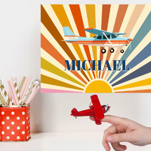 Affiche Avion Vintage Cessna Rétro Coucher de Soleil Perso
