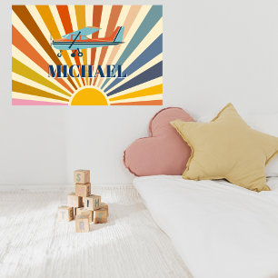 Affiche Avion Vintage Cessna Rétro Coucher de Soleil Perso