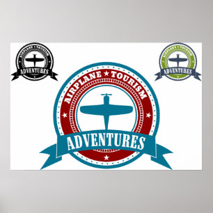 Affiche Avion vintage Tourisme Aventures Logo Aviation