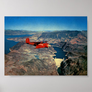 Affiche Avion volant au-dessus du barrage Hoover Vintage