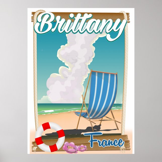 Affiche Avis de voyage de plage Bretagne France (Devant)