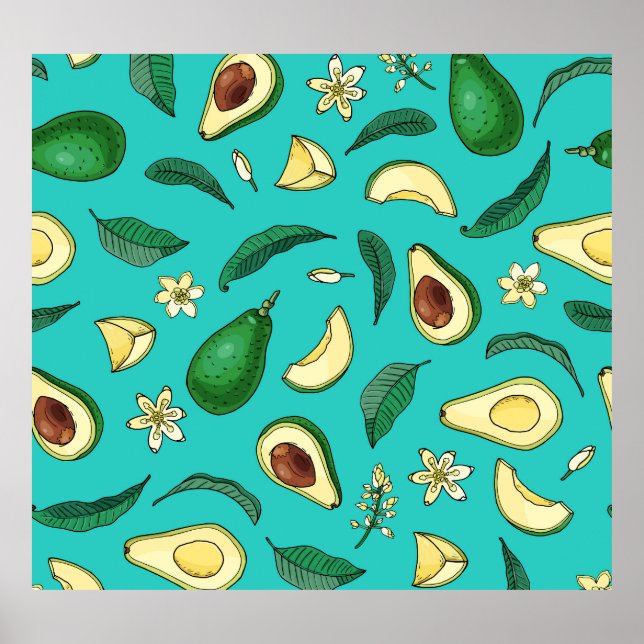 Affiche Avocado réaliste : Motif alimentaire d'été (Devant)