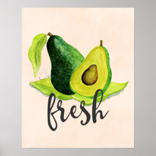 Affiche Avocado vert frais Fruit à vie fixe dans l'aquarel