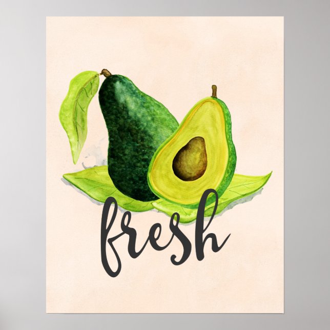 Affiche Avocado vert frais Fruit à vie fixe dans l'aquarel (Devant)