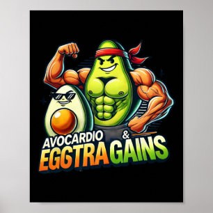 Affiche Avocardio et Eggstra Gains Drôle Gym Fitness Et