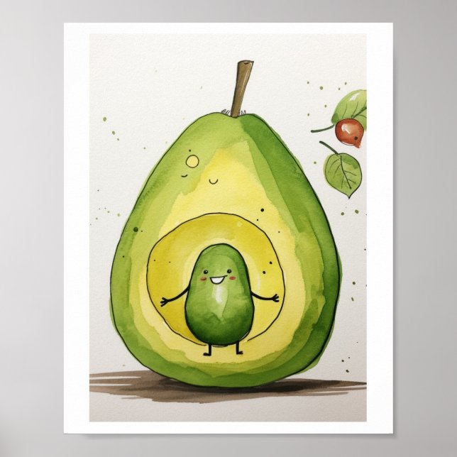 Affiche Avocat, design bébé avocat mignon (Devant)