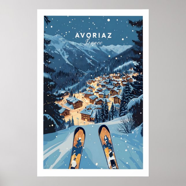 Affiche Avoriaz - Impression de chalets d'hiver Sk (Devant)
