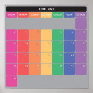 Affiche Avril 2023 calendrier planificateur jours couleur