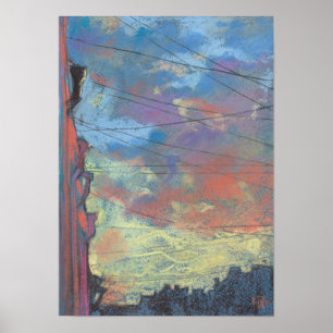 Affiche Avril Coucher de soleil, Sky City Paysage Peinture
